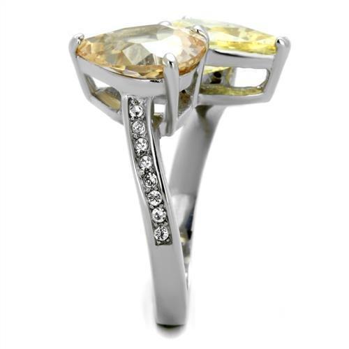 TK1820 - High polished (no plating) Stainless Steel Ring with AAA Grade CZ  in Multi Color-3