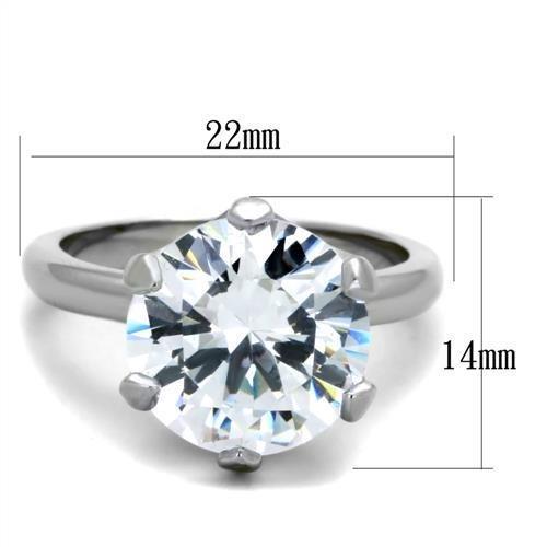 TK1823 - High polished (no plating) Stainless Steel Ring with AAA Grade CZ  in Clear-1