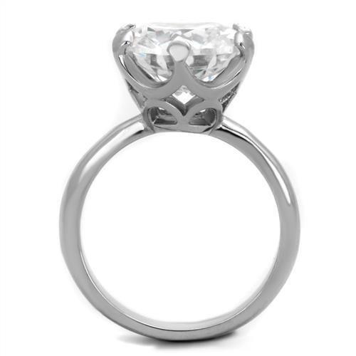 TK1823 - High polished (no plating) Stainless Steel Ring with AAA Grade CZ  in Clear-2