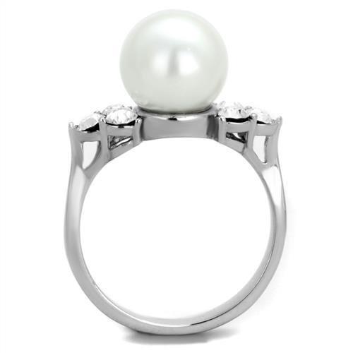 TK1824 - High polished (no plating) Stainless Steel Ring with Synthetic Pearl in White-2