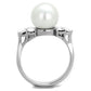 TK1824 - High polished (no plating) Stainless Steel Ring with Synthetic Pearl in White-2