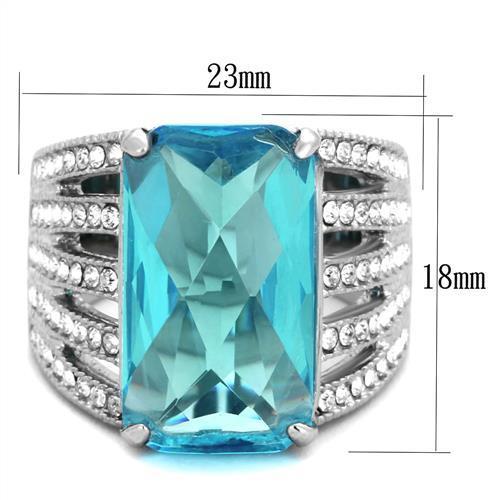 TK1826 - High polished (no plating) Stainless Steel Ring with Synthetic Synthetic Glass in Sea Blue-1