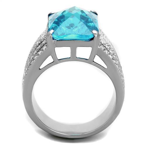 TK1826 - High polished (no plating) Stainless Steel Ring with Synthetic Synthetic Glass in Sea Blue-2