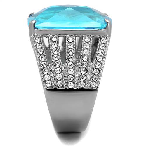 TK1826 - High polished (no plating) Stainless Steel Ring with Synthetic Synthetic Glass in Sea Blue-3