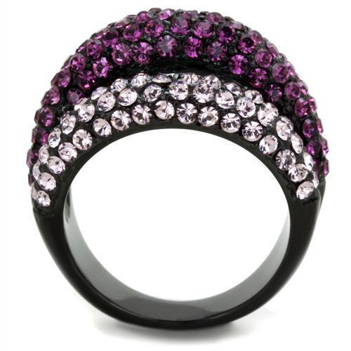 TK1831 - IP Black(Ion Plating) Stainless Steel Ring with Top Grade Crystal  in Multi Color-2