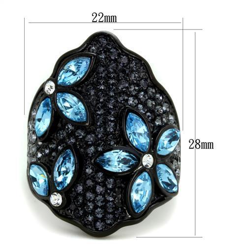 TK1834 - IP Black(Ion Plating) Stainless Steel Ring with Top Grade Crystal  in Sea Blue-1
