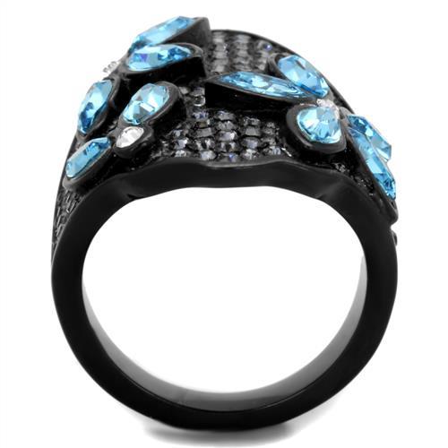 TK1834 - IP Black(Ion Plating) Stainless Steel Ring with Top Grade Crystal  in Sea Blue-2