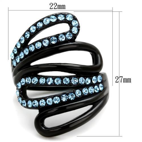 TK1835 - IP Black(Ion Plating) Stainless Steel Ring with Top Grade Crystal  in Sea Blue-1