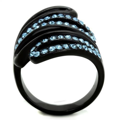 TK1835 - IP Black(Ion Plating) Stainless Steel Ring with Top Grade Crystal  in Sea Blue-2