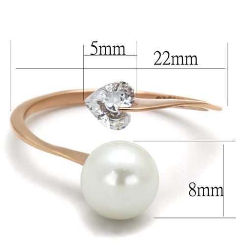 TK1837 - IP Rose Gold(Ion Plating) Stainless Steel Ring with Synthetic Pearl in White-1