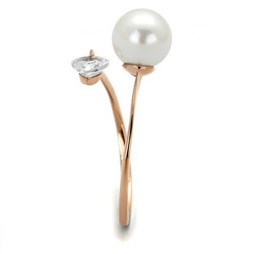 TK1837 - IP Rose Gold(Ion Plating) Stainless Steel Ring with Synthetic Pearl in White-3