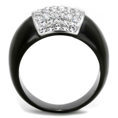 TK1840 - Two-Tone IP Black (Ion Plating) Stainless Steel Ring with Top Grade Crystal  in Clear-2