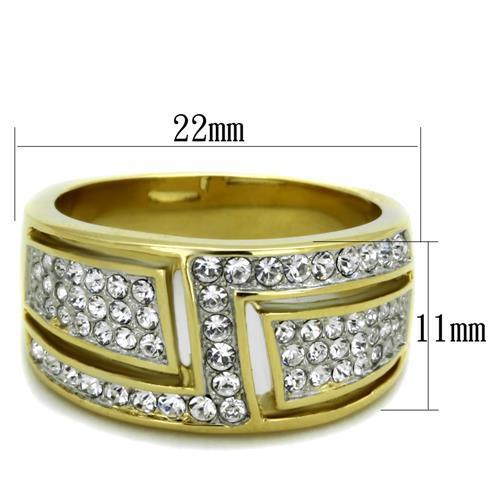 TK1845 - Two-Tone IP Gold (Ion Plating) Stainless Steel Ring with Top Grade Crystal  in Clear-1