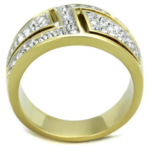 TK1845 - Two-Tone IP Gold (Ion Plating) Stainless Steel Ring with Top Grade Crystal  in Clear-2