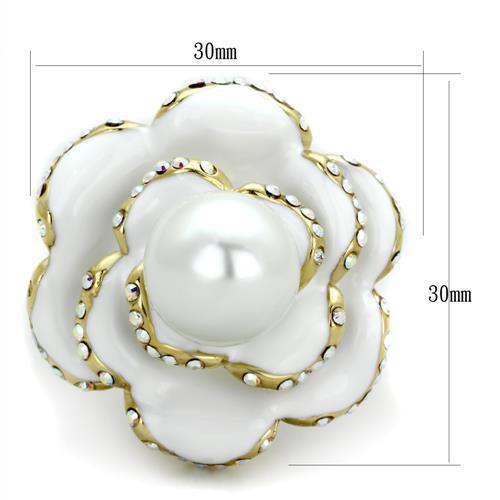 TK1847 - IP Gold(Ion Plating) Stainless Steel Ring with Synthetic Pearl in White-1