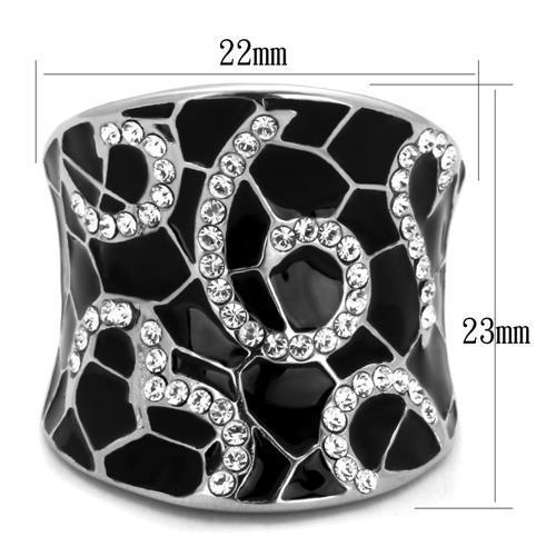 TK1853 - High polished (no plating) Stainless Steel Ring with Top Grade Crystal  in Clear-1