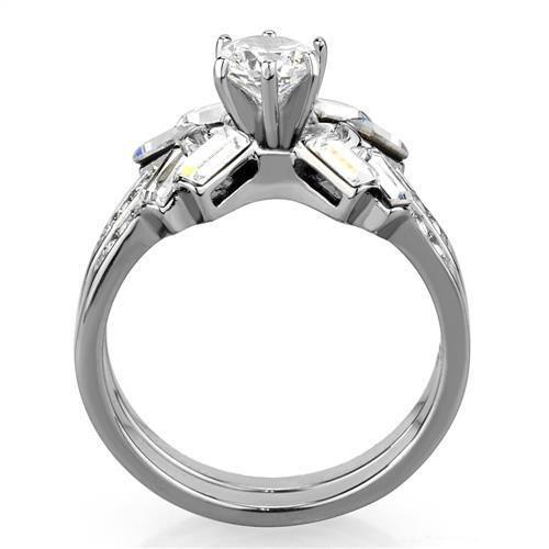 TK1856 - High polished (no plating) Stainless Steel Ring with AAA Grade CZ  in Clear-2