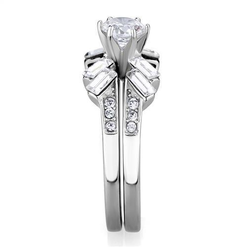 TK1856 - High polished (no plating) Stainless Steel Ring with AAA Grade CZ  in Clear-3