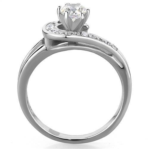 TK1857 - High polished (no plating) Stainless Steel Ring with AAA Grade CZ  in Clear-2