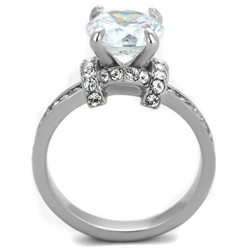 TK1859 - No Plating Stainless Steel Ring with AAA Grade CZ  in Clear-2