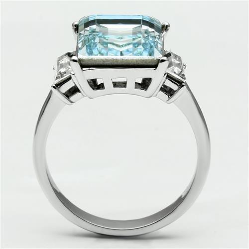 TK1862 - High polished (no plating) Stainless Steel Ring with Top Grade Crystal  in Sea Blue-2