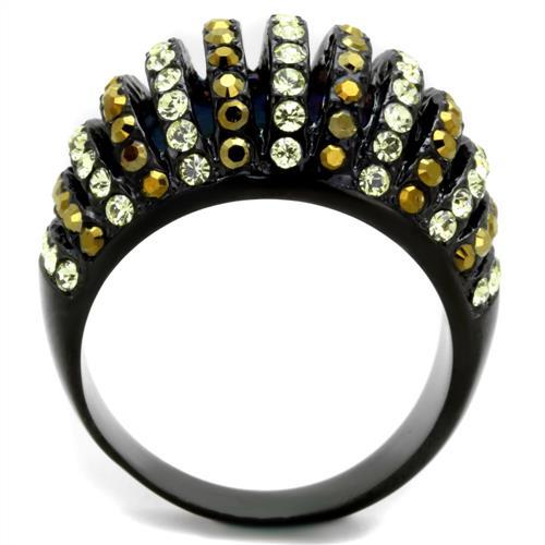 TK1865 - IP Black(Ion Plating) Stainless Steel Ring with Top Grade Crystal  in Multi Color-2