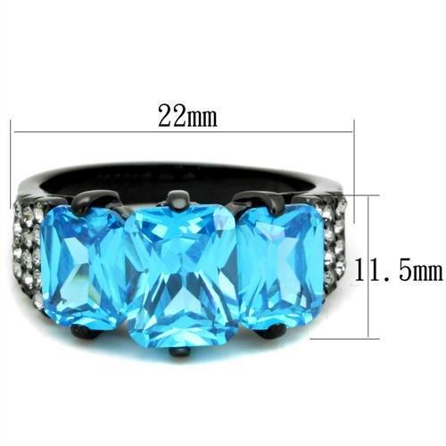 TK1866 - IP Black(Ion Plating) Stainless Steel Ring with AAA Grade CZ  in Sea Blue-1