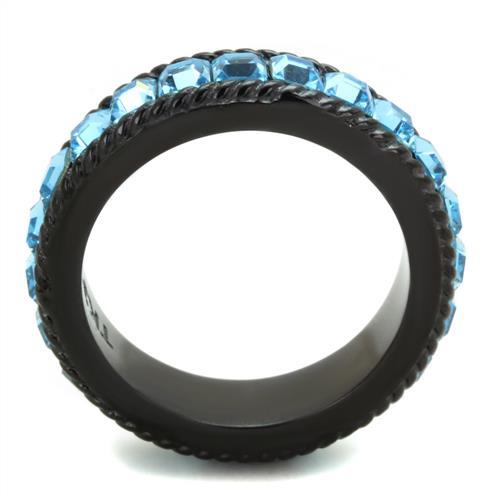 TK1867 - IP Black(Ion Plating) Stainless Steel Ring with Top Grade Crystal  in Sea Blue-2