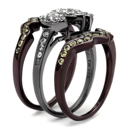 TK1869LJ - IP Light Black (IP Gun) & IP Dark Brown (IP coffee) Stainless Steel Ring with AAA Grade CZ  in Clear-3