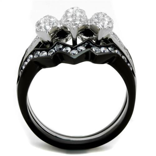 TK1869 - Two-Tone IP Black (Ion Plating) Stainless Steel Ring with AAA Grade CZ  in Clear-2