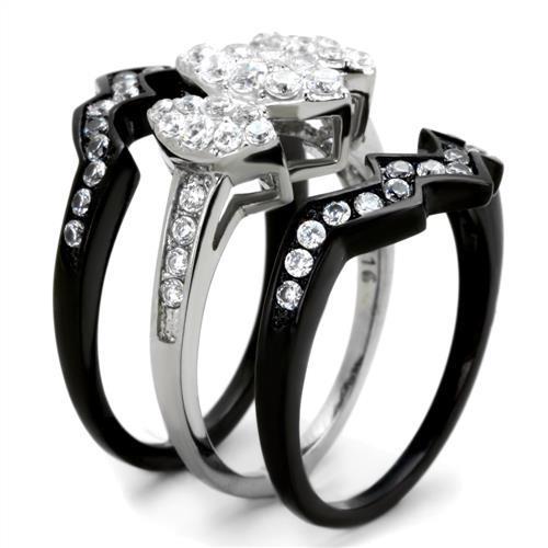 TK1869 - Two-Tone IP Black (Ion Plating) Stainless Steel Ring with AAA Grade CZ  in Clear-3