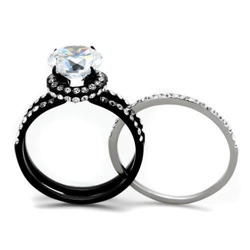 TK1870 - Two-Tone IP Black (Ion Plating) Stainless Steel Ring with AAA Grade CZ  in Clear-2