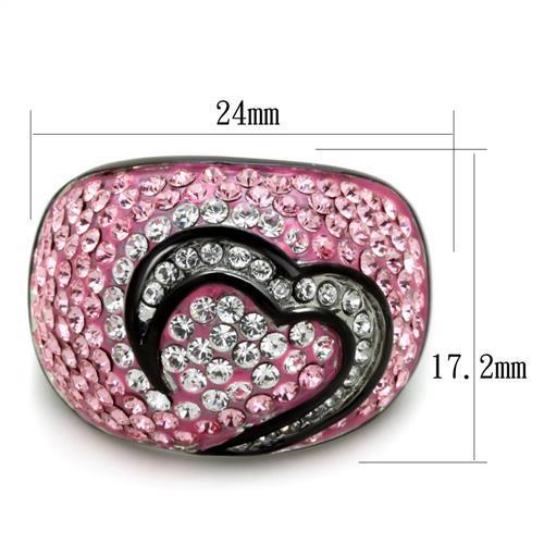 TK1871 - Two-Tone IP Black (Ion Plating) Stainless Steel Ring with Top Grade Crystal  in Light Rose-1