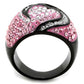 TK1871 - Two-Tone IP Black (Ion Plating) Stainless Steel Ring with Top Grade Crystal  in Light Rose-2