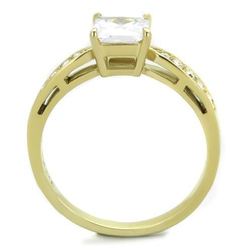 TK1873 - IP Gold(Ion Plating) Stainless Steel Ring with AAA Grade CZ  in Clear-2