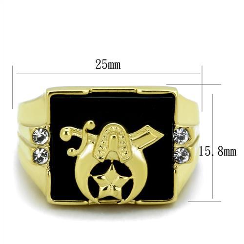 TK1890 - IP Gold(Ion Plating) Stainless Steel Ring with Synthetic Onyx in Jet-1