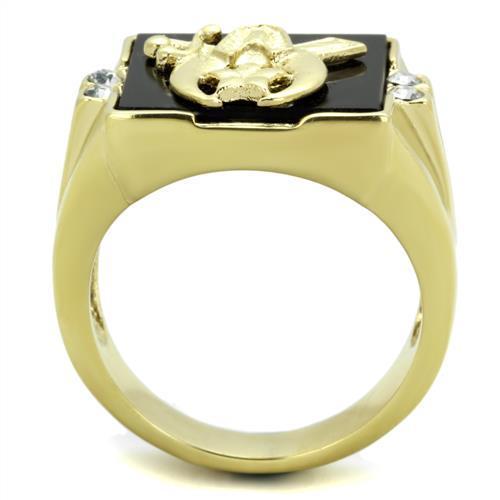 TK1890 - IP Gold(Ion Plating) Stainless Steel Ring with Synthetic Onyx in Jet-2