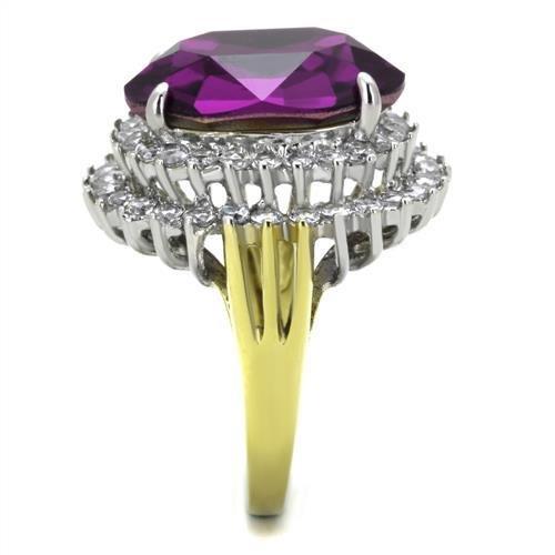 TK1892 - Two-Tone IP Gold (Ion Plating) Stainless Steel Ring with Top Grade Crystal  in Amethyst-3