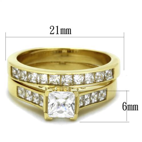 TK1895 - IP Gold(Ion Plating) Stainless Steel Ring with AAA Grade CZ  in Clear-1