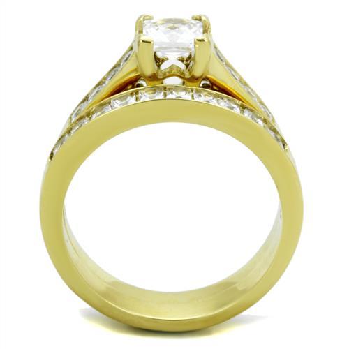 TK1895 - IP Gold(Ion Plating) Stainless Steel Ring with AAA Grade CZ  in Clear-2
