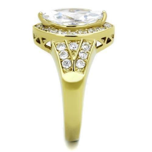 TK1896 - IP Gold(Ion Plating) Stainless Steel Ring with AAA Grade CZ  in Clear-3