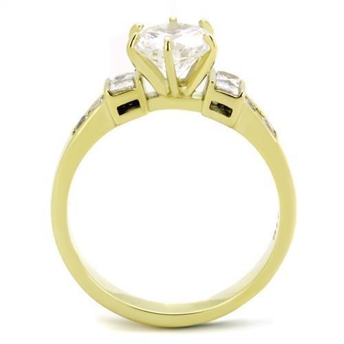 TK1898 - IP Gold(Ion Plating) Stainless Steel Ring with AAA Grade CZ  in Clear-2