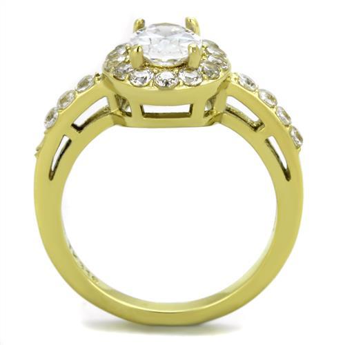 TK1901 - IP Gold(Ion Plating) Stainless Steel Ring with AAA Grade CZ  in Clear-2