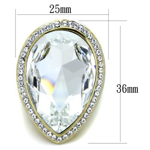 TK1905 - Two-Tone IP Gold (Ion Plating) Stainless Steel Ring with Top Grade Crystal  in Clear-1