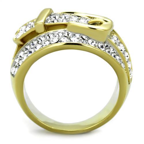 TK1906 - Two-Tone IP Gold (Ion Plating) Stainless Steel Ring with Top Grade Crystal  in Clear-2