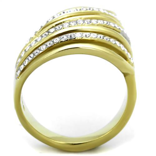TK1909 - Two-Tone IP Gold (Ion Plating) Stainless Steel Ring with Top Grade Crystal  in Clear-2