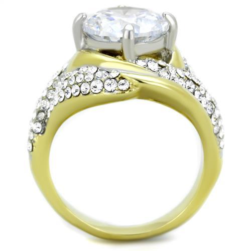 TK1910 - Two-Tone IP Gold (Ion Plating) Stainless Steel Ring with AAA Grade CZ  in Clear-2