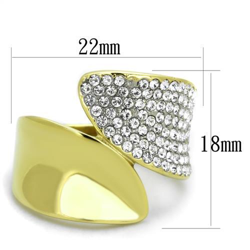 TK1912 - Two-Tone IP Gold (Ion Plating) Stainless Steel Ring with Top Grade Crystal  in Clear-1