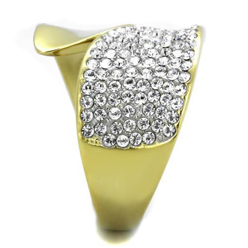 TK1912 - Two-Tone IP Gold (Ion Plating) Stainless Steel Ring with Top Grade Crystal  in Clear-3