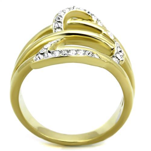 TK1913 - Two-Tone IP Gold (Ion Plating) Stainless Steel Ring with Top Grade Crystal  in Clear-2